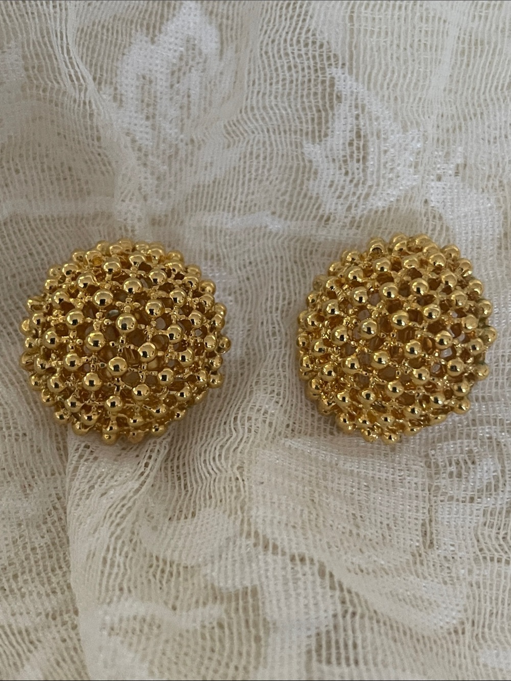 Vintage Gold Bead Cluster Clip-On Earrings